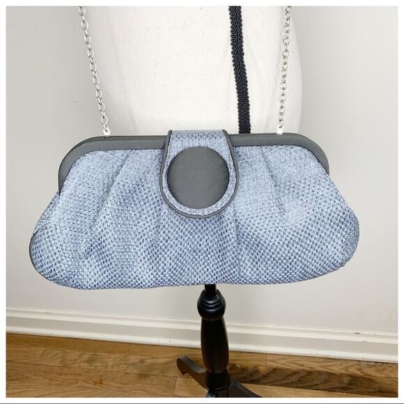 Taleen Framed Gray Metallic Clutch Dot Accent - Picture 1 of 10